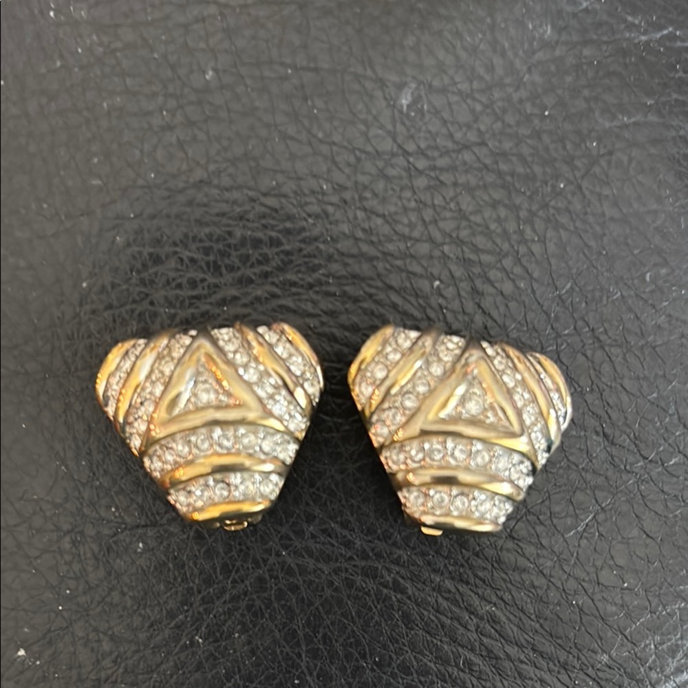 Elegant St John Gold and Rhinestones Women's Clip Earrings